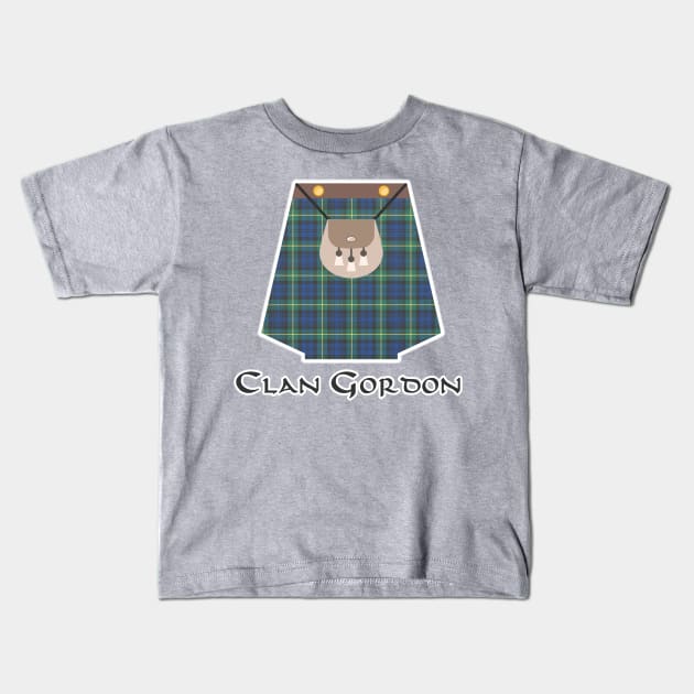 Scottish Clan Gordon Tartan Kilt Highlands Kids T-Shirt by Grassroots Green